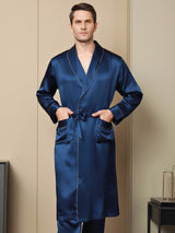 [Dark Blue] SilkSilky-CA Pure Silk Long Sleeve Lapel Men's Robe 001
