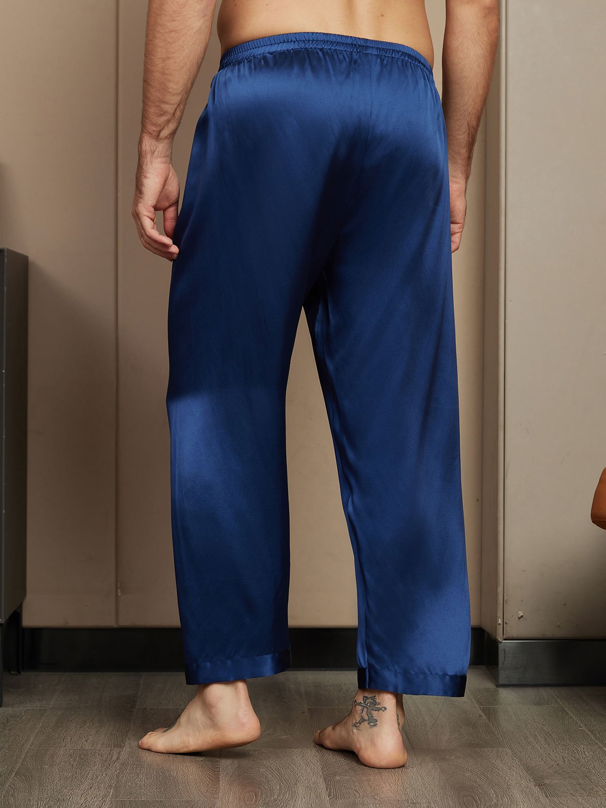 [Dark Blue] SilkSilky-CA Pure Silk Mens Sleep Bottoms 002