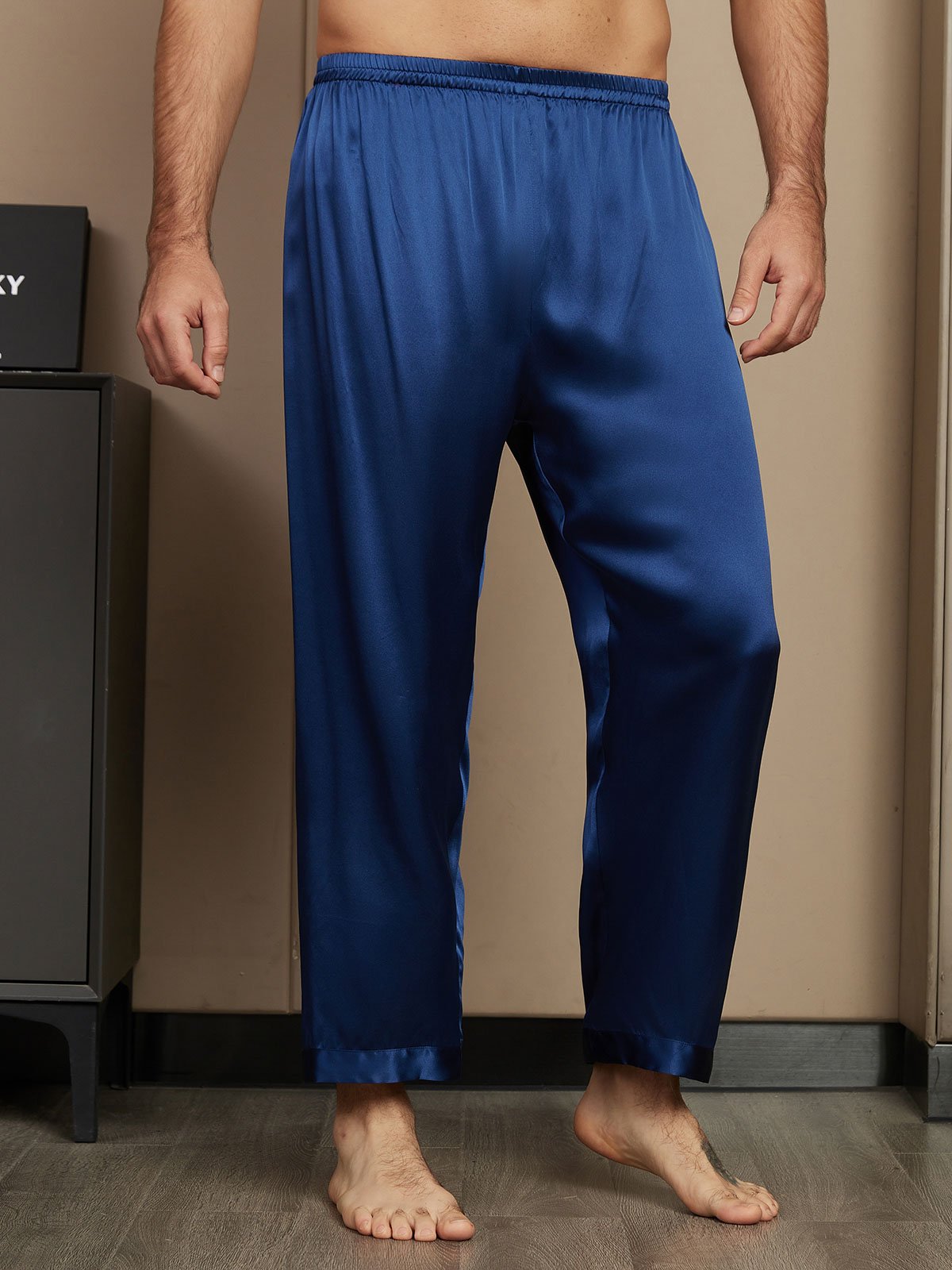 [Dark Blue] SilkSilky-CA Pure Silk Mens Sleep Bottoms 003