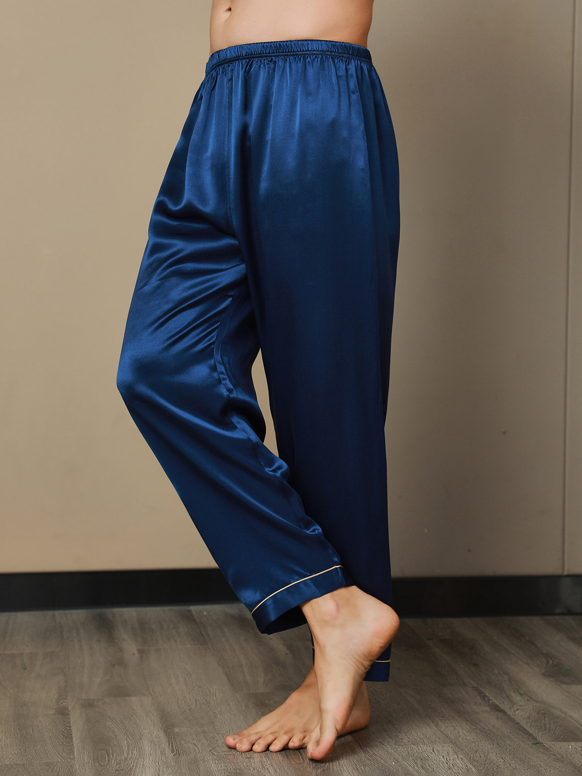 [Dark Blue] SilkSilky-CA Pure Silk Mens Sleep Bottoms 007