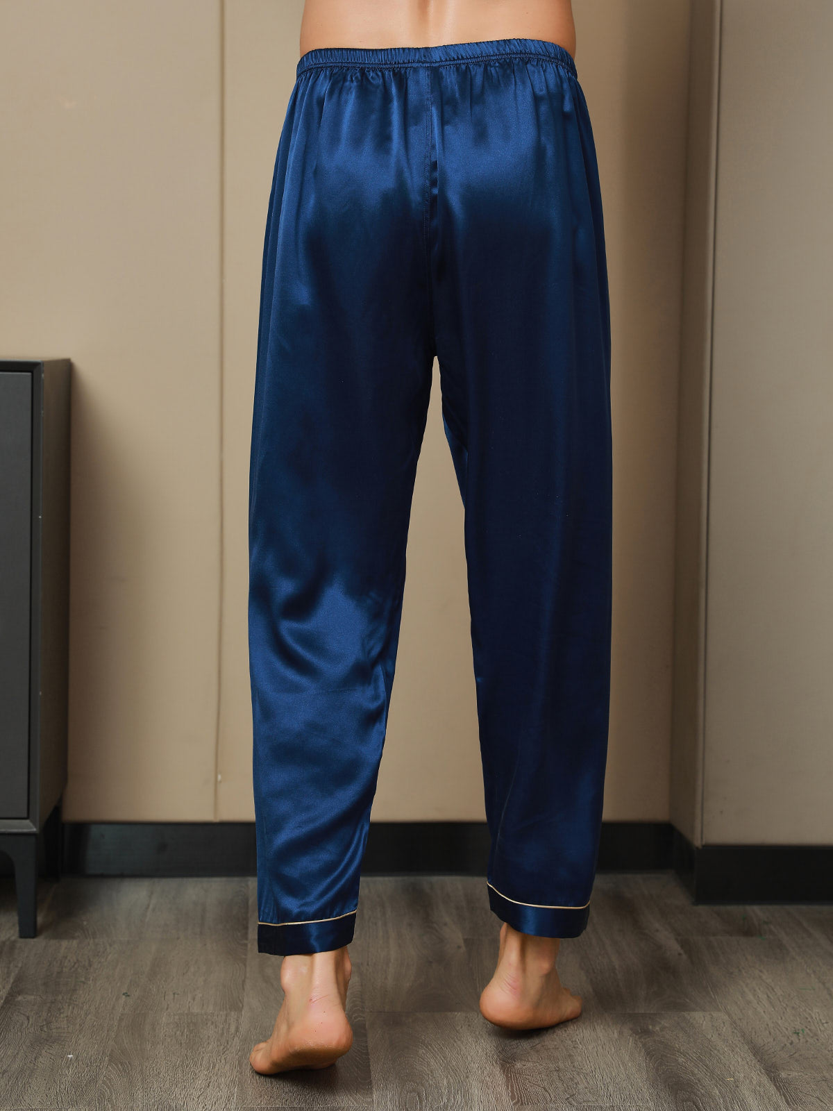 [Dark Blue] SilkSilky-CA Pure Silk Mens Sleep Bottoms 008