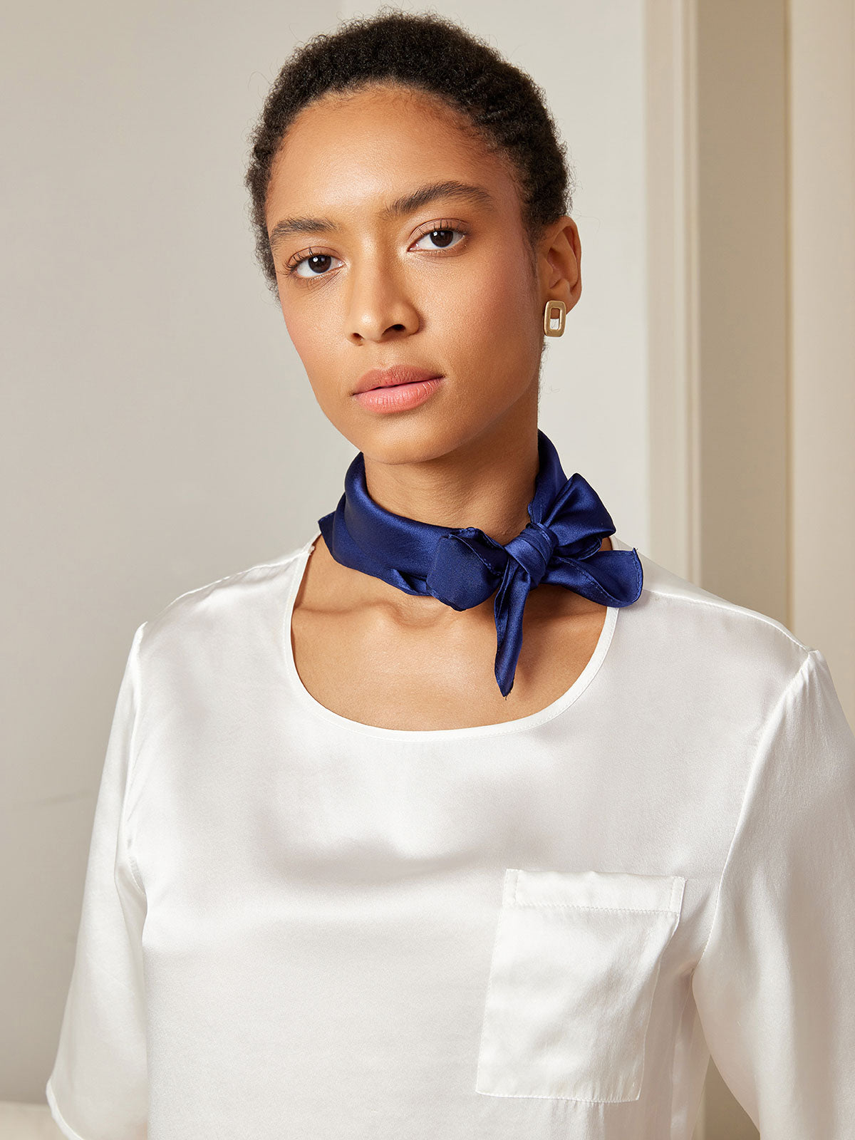 [Dark Blue] SilkSilky-CA Pure Silk Scarf 002