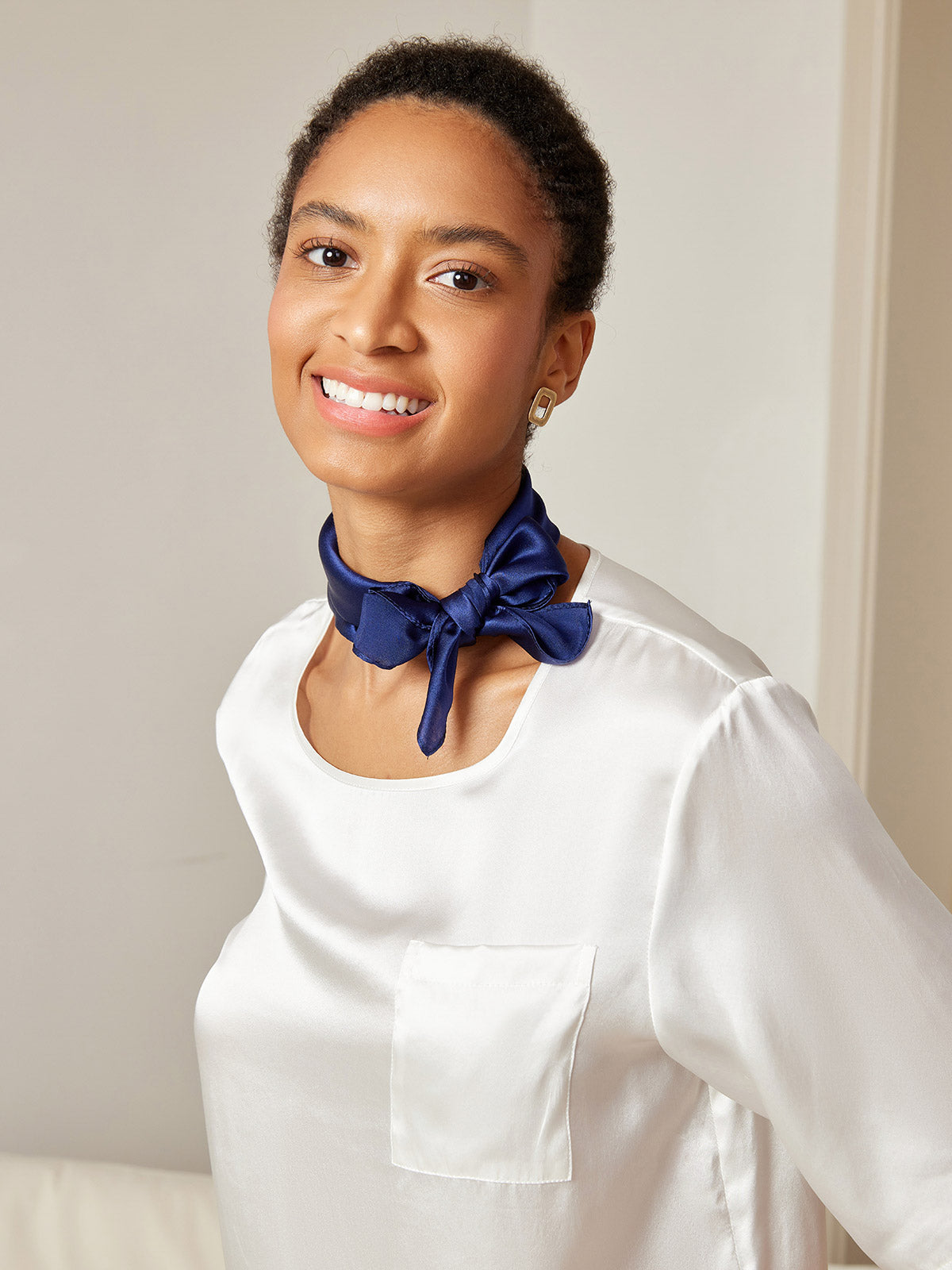[Dark Blue] SilkSilky-CA Pure Silk Scarf 003