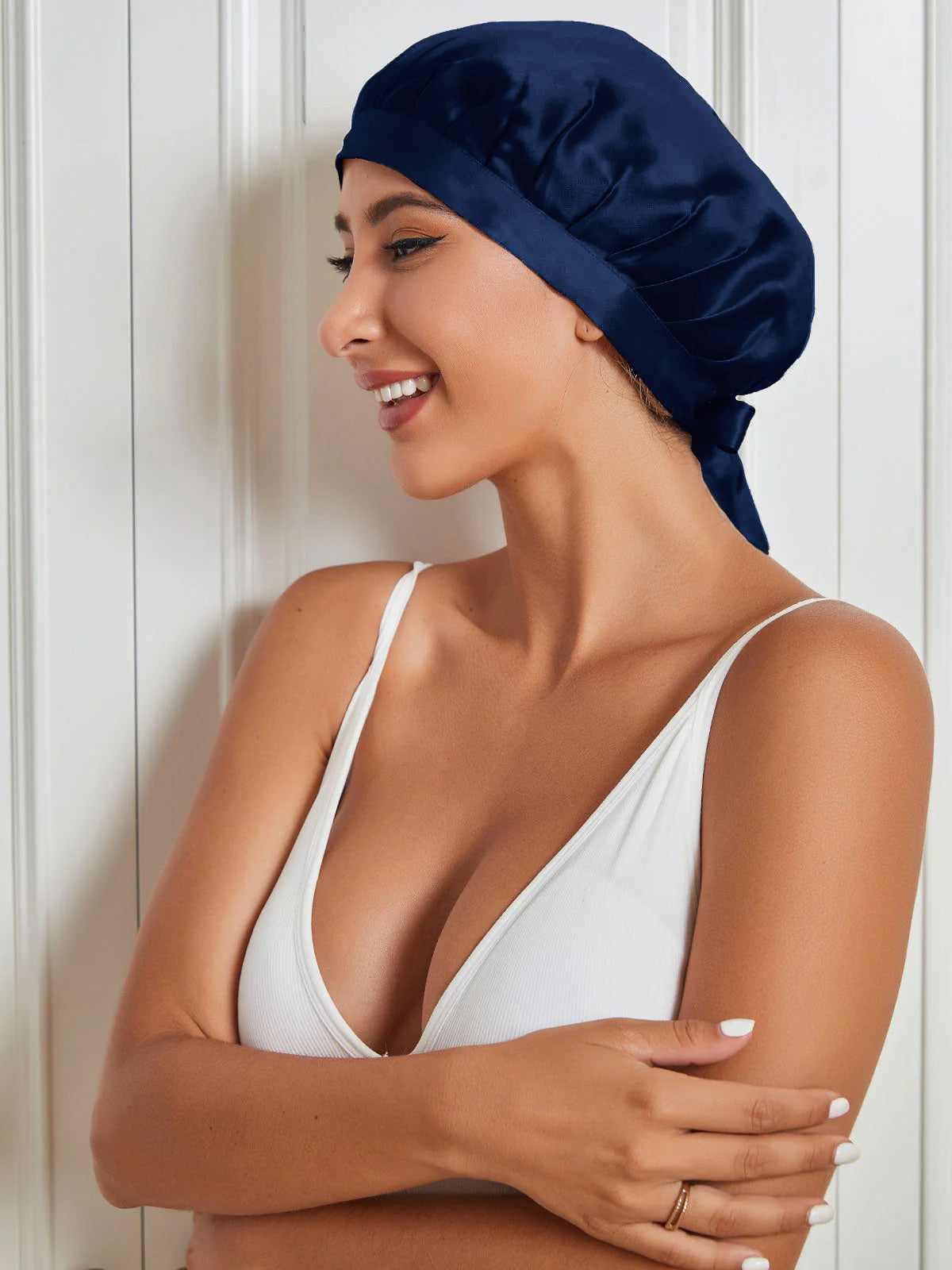 [Dark Blue] SilkSilky-CA Pure Silk Sleep Cap 001