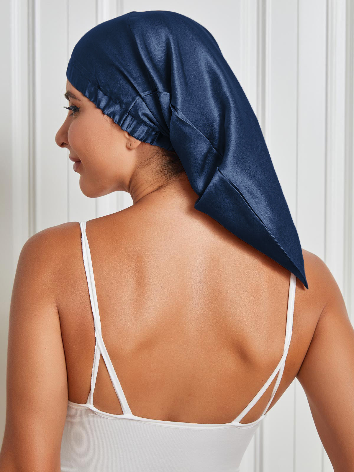 [Dark Blue] SilkSilky-CA Pure Silk Sleep Cap 001