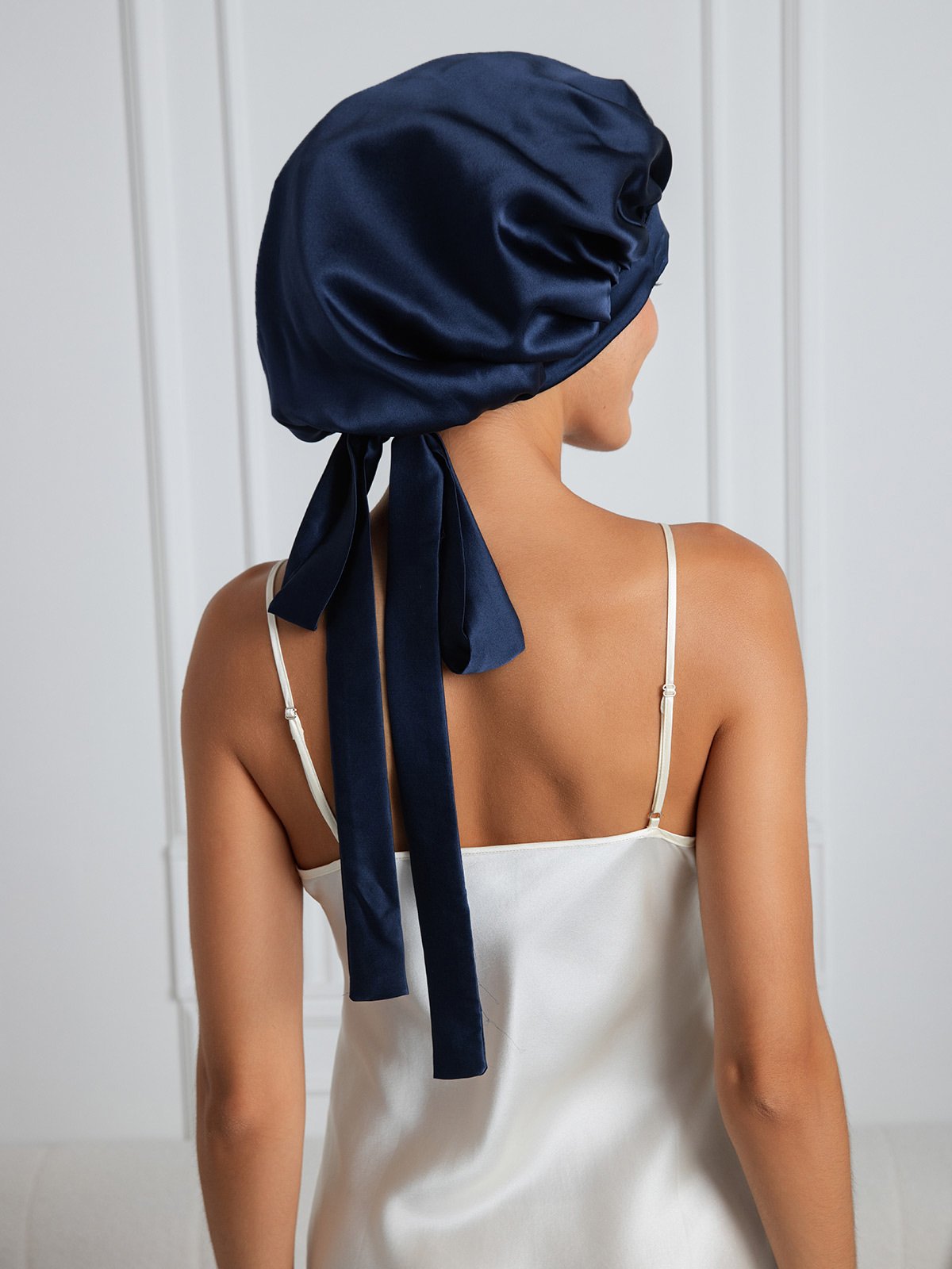 [Dark Blue] SilkSilky-CA Pure Silk Sleep Cap 001