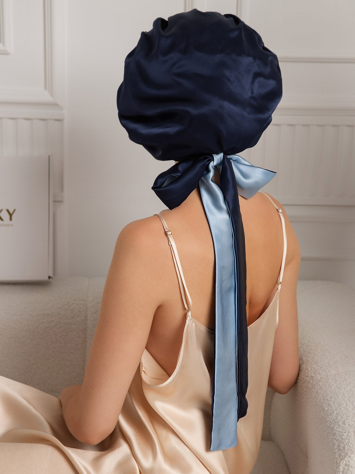 [Dark Blue] SilkSilky-CA Pure Silk Sleep Cap 001