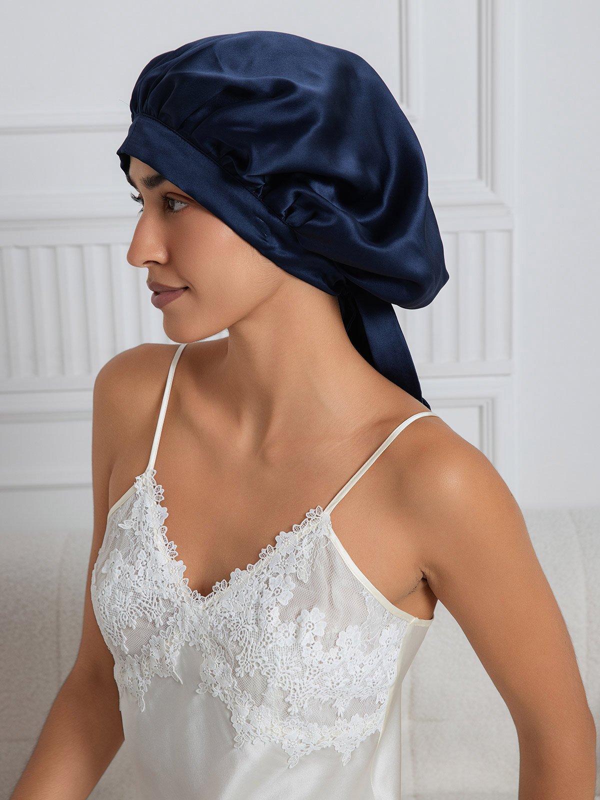 [Dark Blue] SilkSilky-CA Pure Silk Sleep Cap 002
