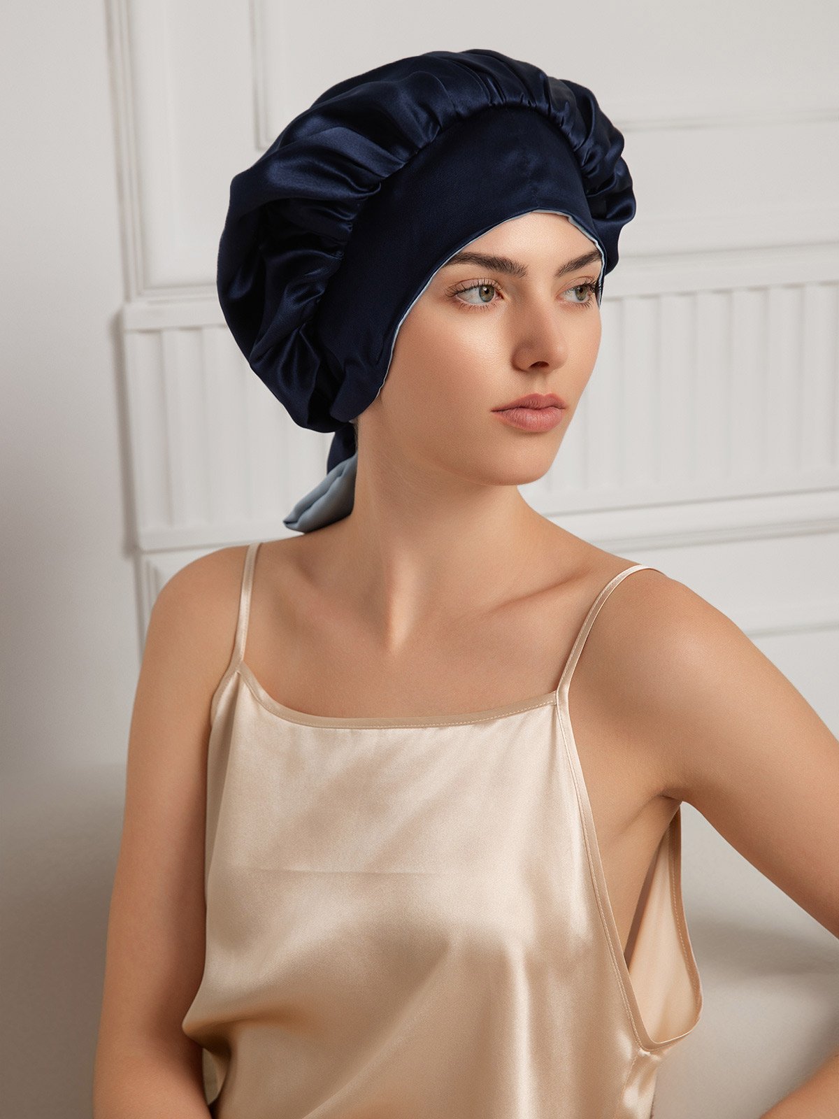 [Dark Blue] SilkSilky-CA Pure Silk Sleep Cap 002