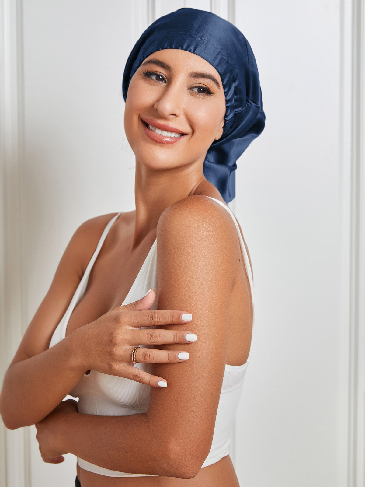[Dark Blue] SilkSilky-CA Pure Silk Sleep Cap 003