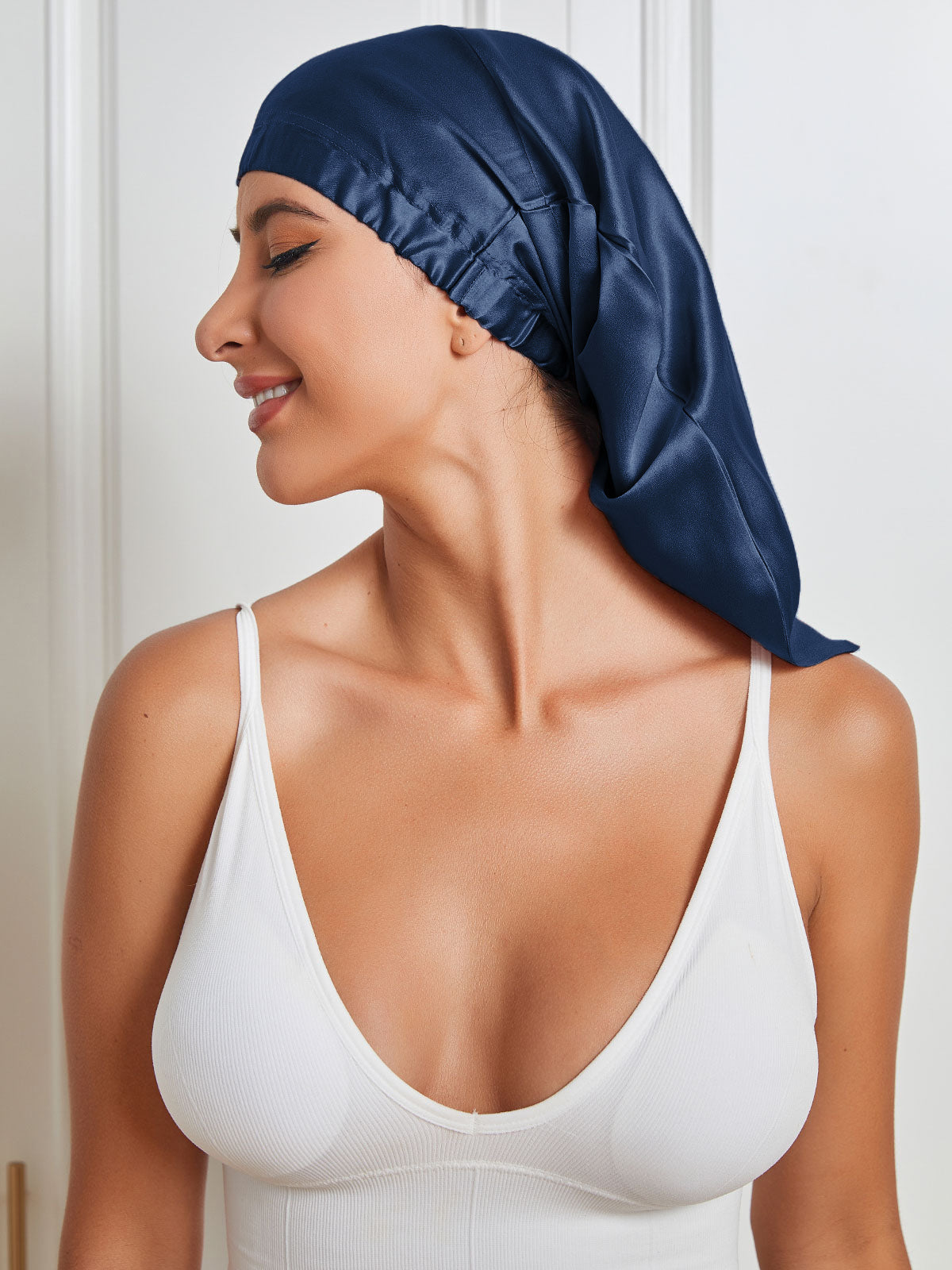 [Dark Blue] SilkSilky-CA Pure Silk Sleep Cap 004