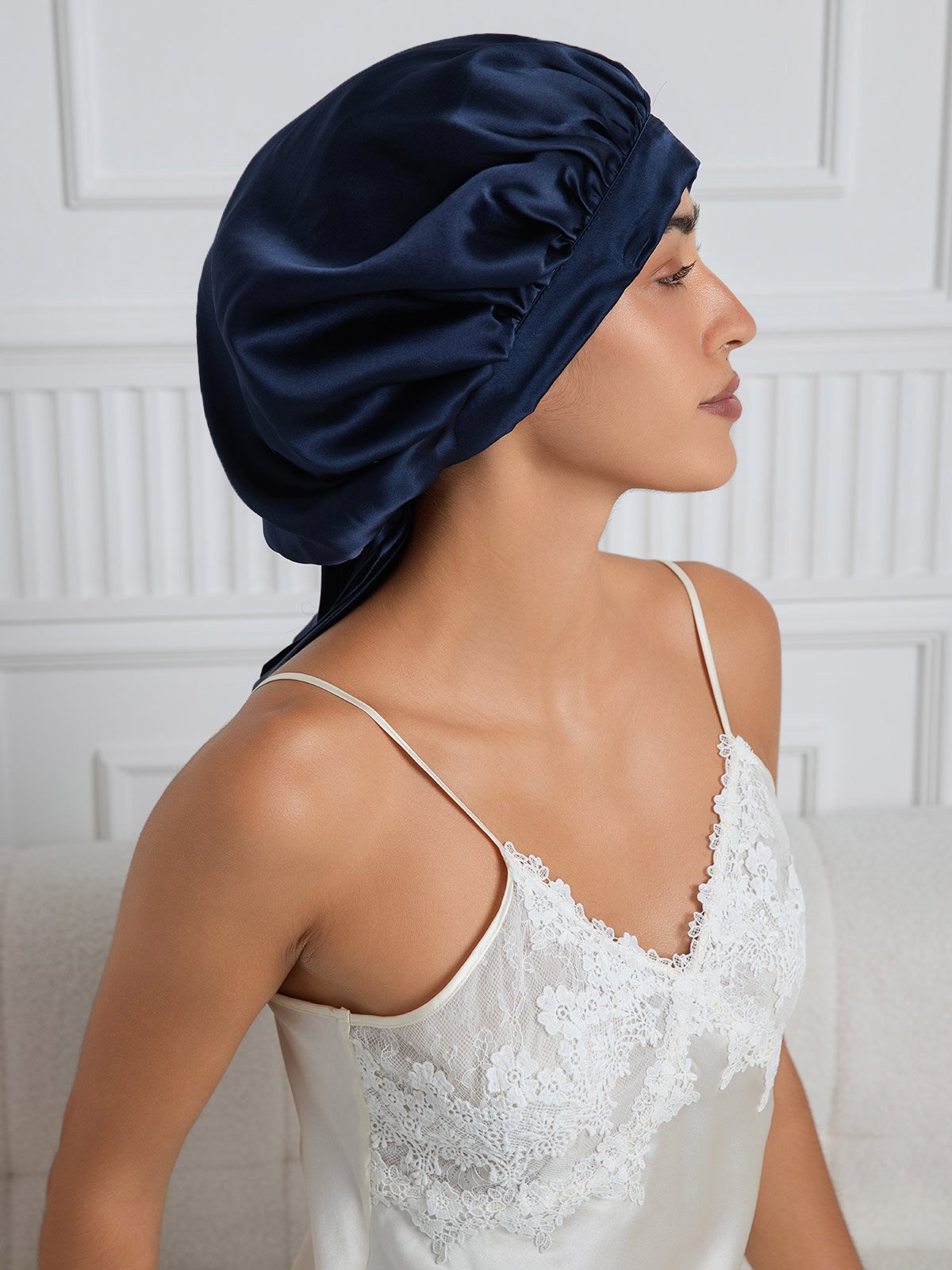 [Dark Blue] SilkSilky-CA Pure Silk Sleep Cap 004