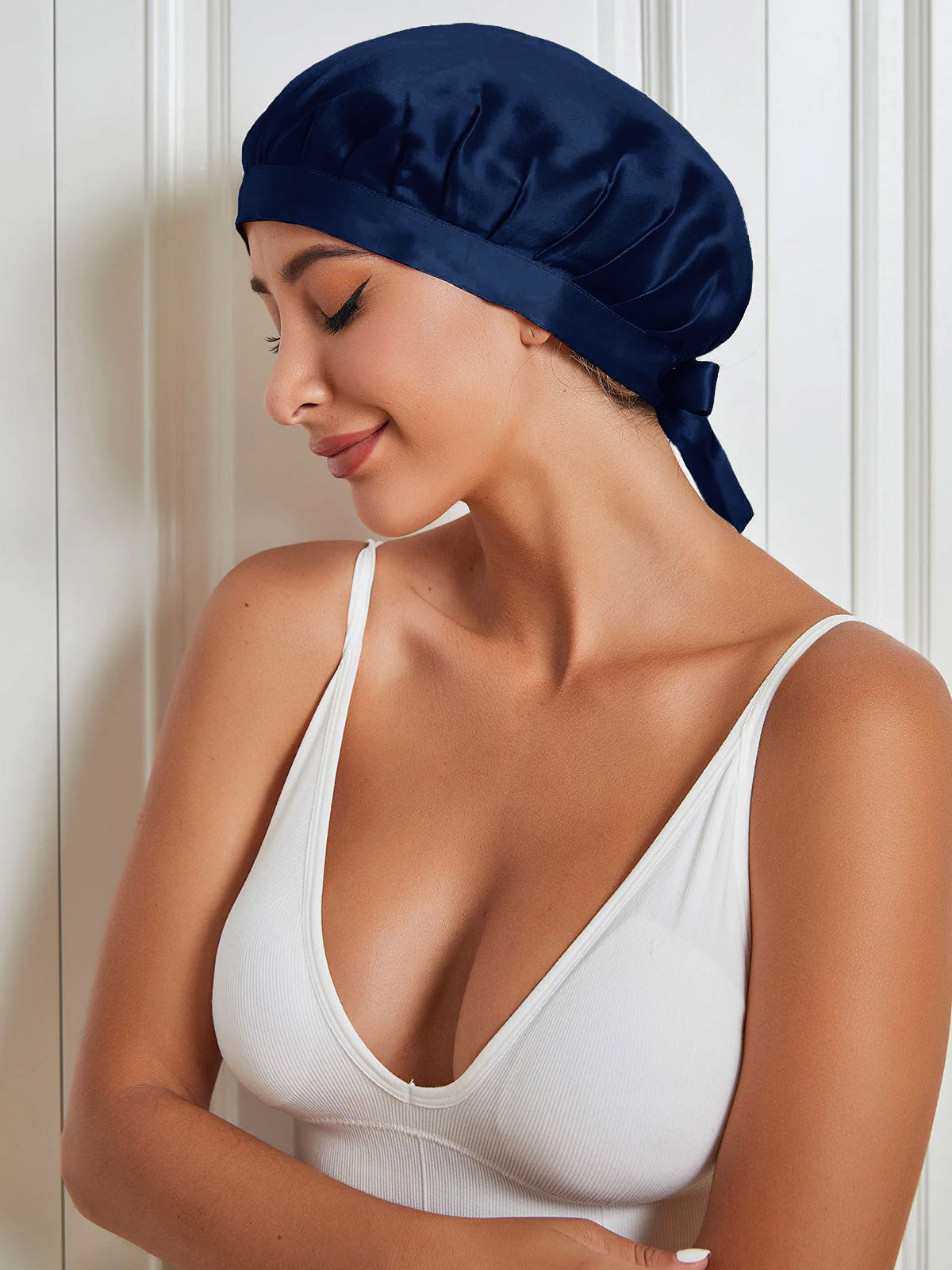 [Dark Blue] SilkSilky-CA Pure Silk Sleep Cap 005