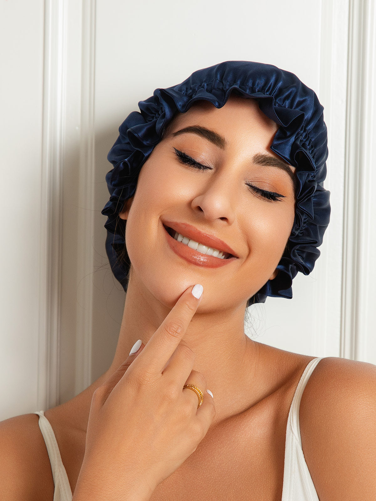 [Dark Blue] SilkSilky-CA Pure Silk Sleep Cap 005