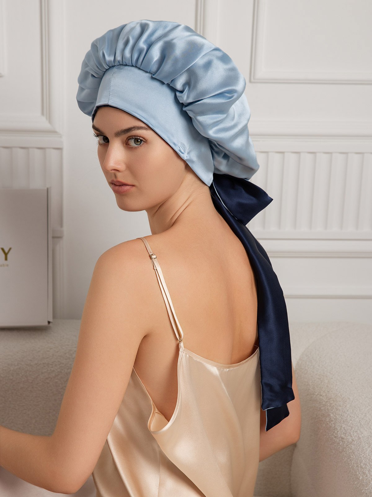 [Dark Blue] SilkSilky-CA Pure Silk Sleep Cap 005