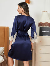 [Dark Blue] SilkSilky-CA Pure Silk Sleeveless V Neck Nightgown 008