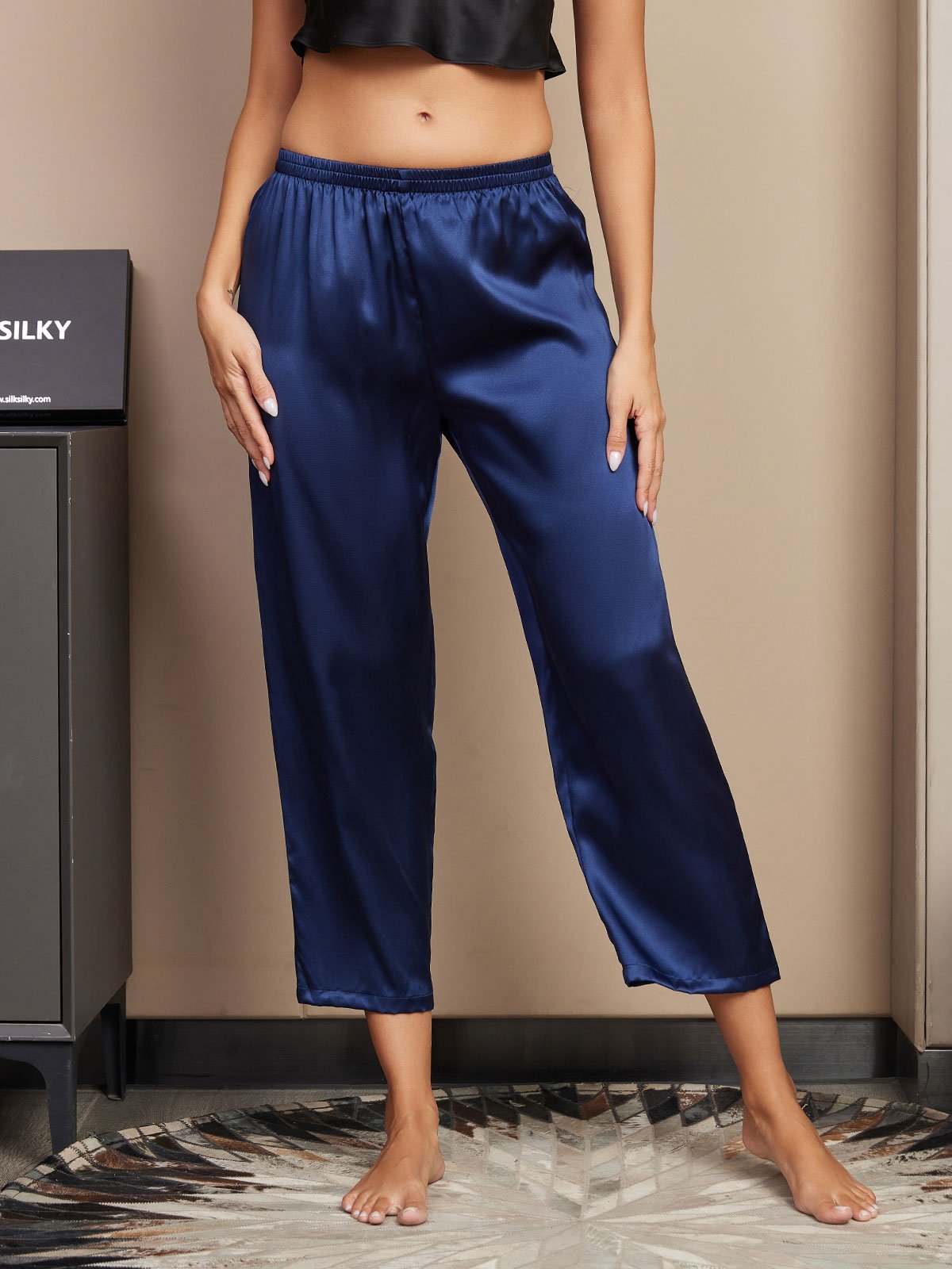 [Dark Blue] SilkSilky-CA Pure Silk Womens Sleep Bottoms 003