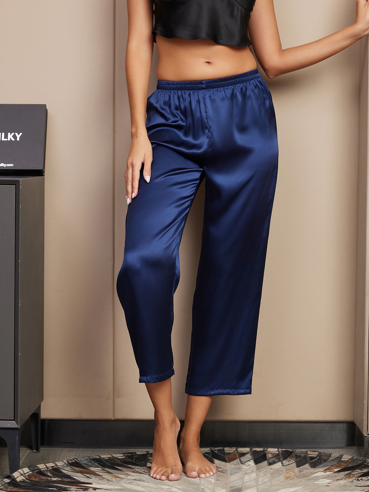 [Dark Blue] SilkSilky-CA Pure Silk Womens Sleep Bottoms 004