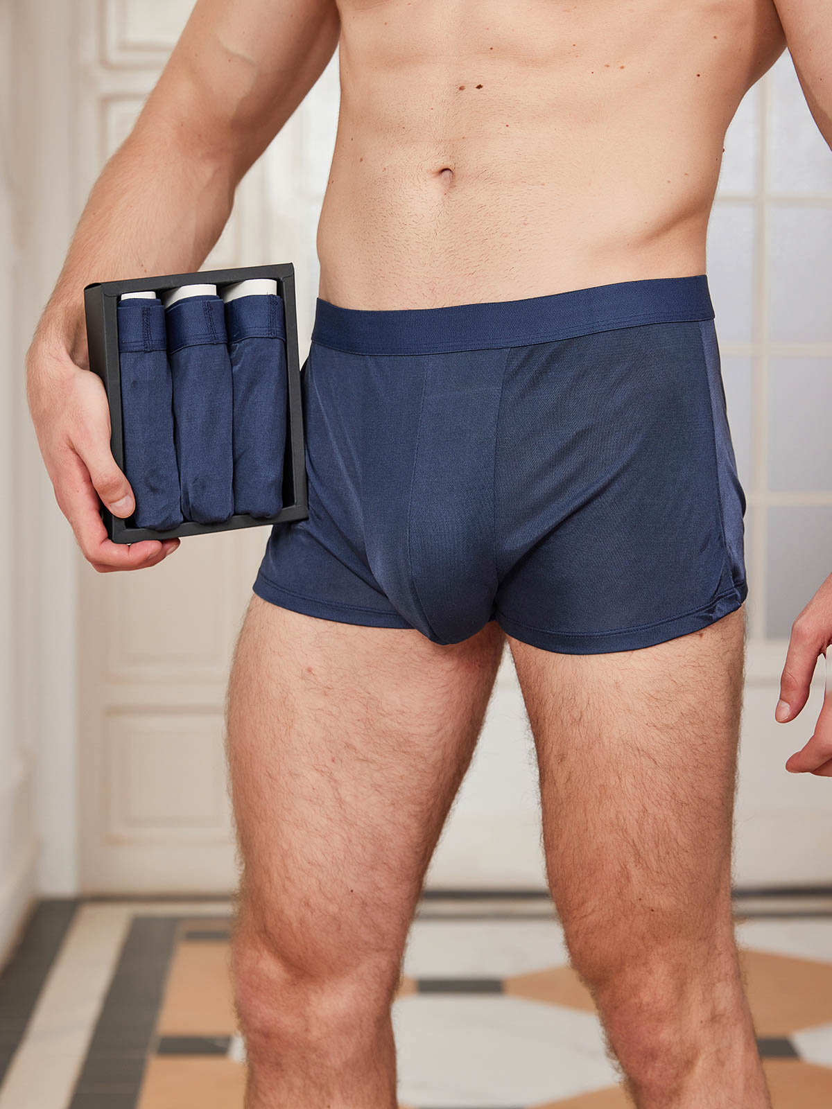 [Dark Blue] SilkSilky-CA Silk Knitted Mens Underwear 001