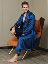 [Dark Blue] SilkSilky-CA 19Momme Pure Silk Long Sleeve Mens Robe 004