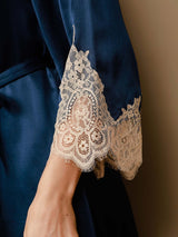 [Dark Blue] SilkSilky-CA 3/4 Sleeve V Neck Nightgown&Robe Set 009