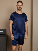 [Dark Blue] SilkSilky-CA Short Sleeve Round Neck Men's Pajamas 003