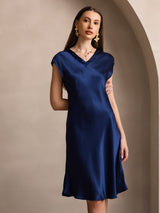 [Dark Blue] SilkSilky-CA Cap Sleeve V Neck Dress 001