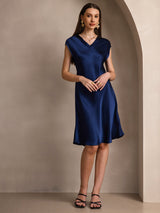 [Dark Blue] SilkSilky-CA Cap Sleeve V Neck Dress 005