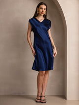 [Dark Blue] SilkSilky-CA Cap Sleeve V Neck Dress 006