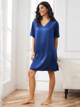 [Dark Blue] SilkSilky-CA Half Sleeve V Neck Nightgown 004