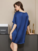 [Dark Blue] SilkSilky-CA Short Sleeve Round Neck Women's Pajamas 002