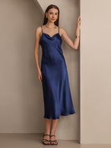 [Dark Blue] SilkSilky-CA Spaghetti Strap Cowl Neck Dress 001