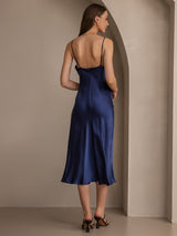 [Dark Blue] SilkSilky-CA Spaghetti Strap Cowl Neck Dress 002