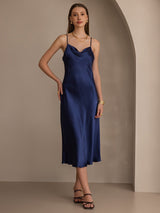 [Dark Blue] SilkSilky-CA Spaghetti Strap Cowl Neck Dress 003
