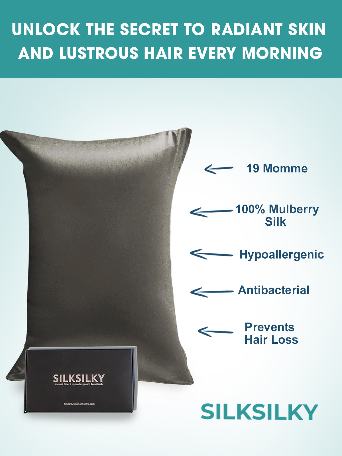 [Dark Gray] SilkSilky-CA 19Momme Pure Silk Pillowcase 002