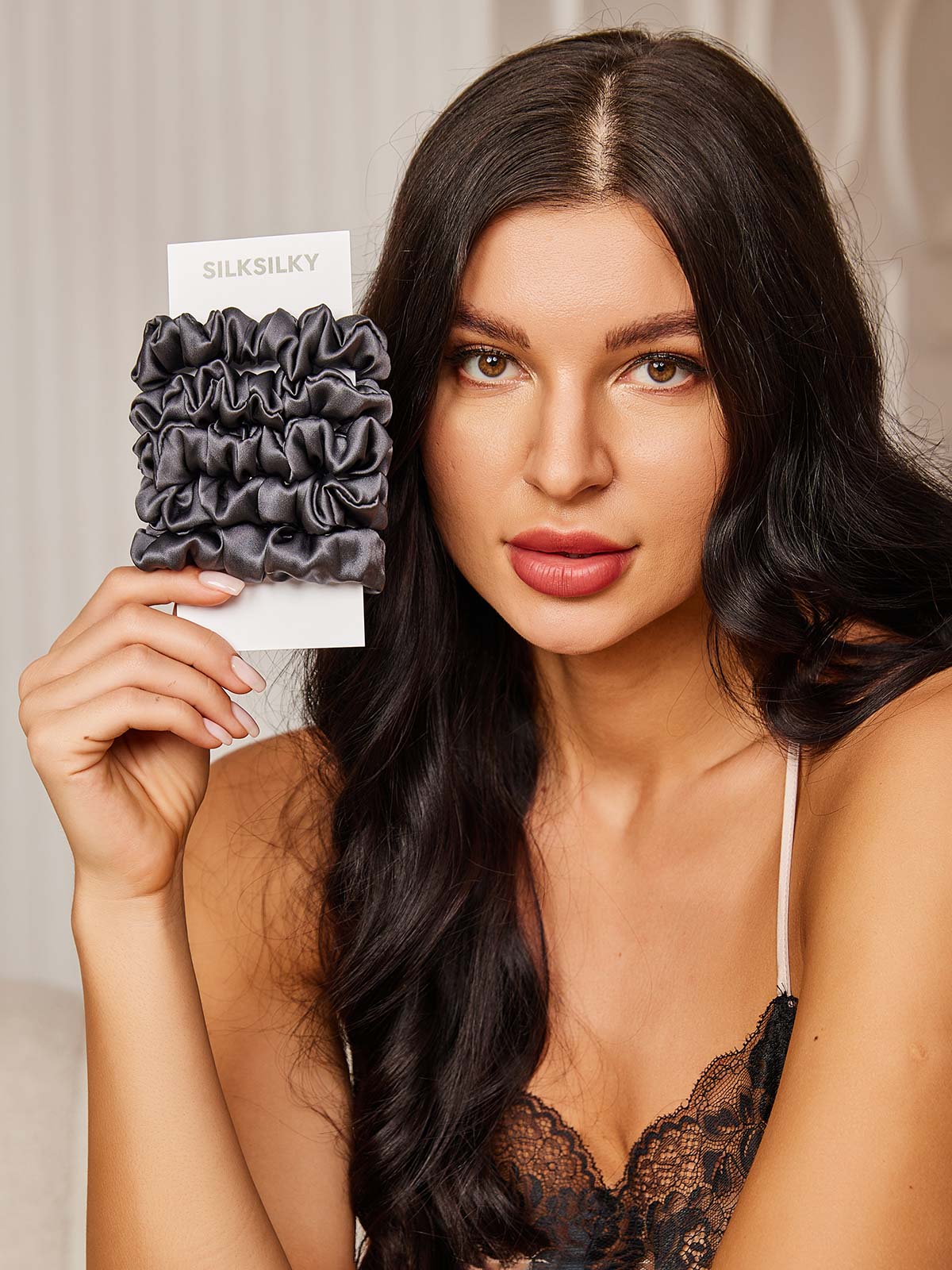 [Dark Gray] SilkSilky-CA 19Momme Pure Silk Scrunchie 001