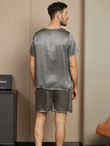 [Dark Gray] SilkSilky-CA Pure Silk Short Sleeve Round Neck Men's Pajamas 002