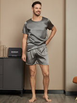 [Dark Gray] SilkSilky-CA Pure Silk Short Sleeve Round Neck Men's Pajamas 004
