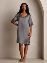 [Dark Gray] SilkSilky-CA Half Sleeve V Neck Nightgown 003