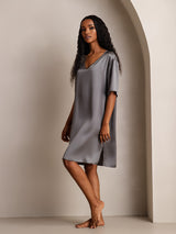 [Dark Gray] SilkSilky-CA Half Sleeve V Neck Nightgown 004