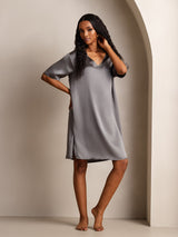 [Dark Gray] SilkSilky-CA Half Sleeve V Neck Nightgown 005