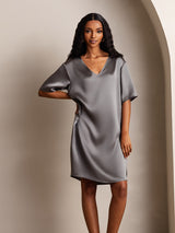 [Dark Gray] SilkSilky-CA Half Sleeve V Neck Nightgown 006