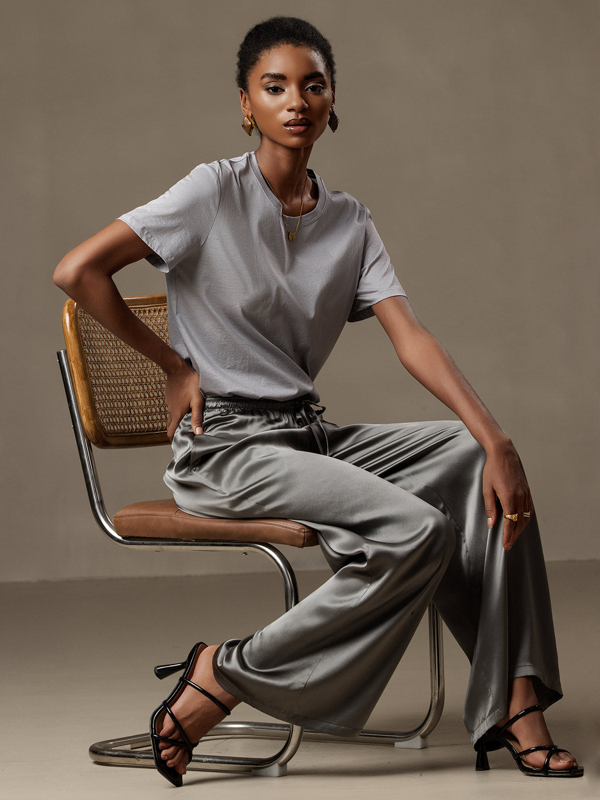 [Dark Gray] SilkSilky-CA Pure Silk Womens Pants 001