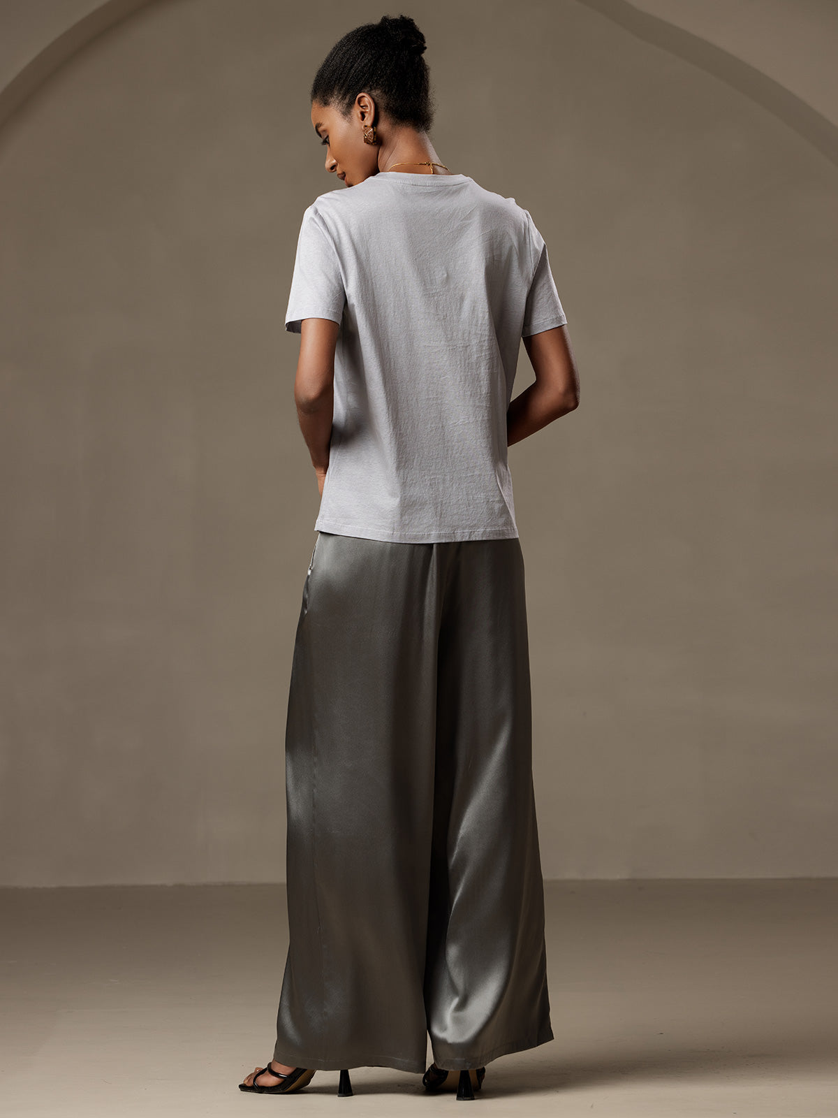 [Dark Gray] SilkSilky-CA Pure Silk Womens Pants 002