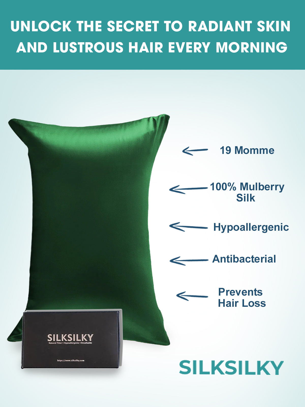 [Dark Green] SilkSilky-CA 19Momme Pure Silk Pillowcase 002