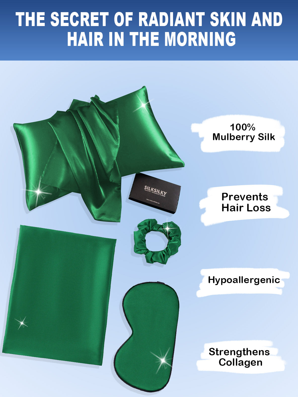 [Dark Green] SilkSilky-CA 19Momme Pure Silk Pillowcase Set 002