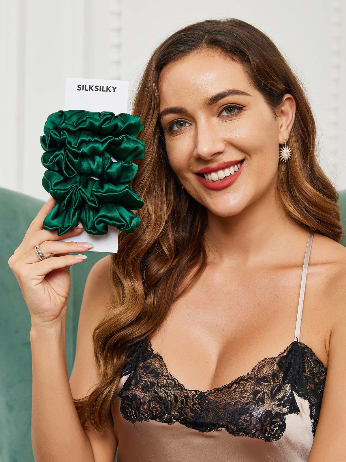 [Dark Green] SilkSilky-CA 19Momme Pure Silk Scrunchie 002