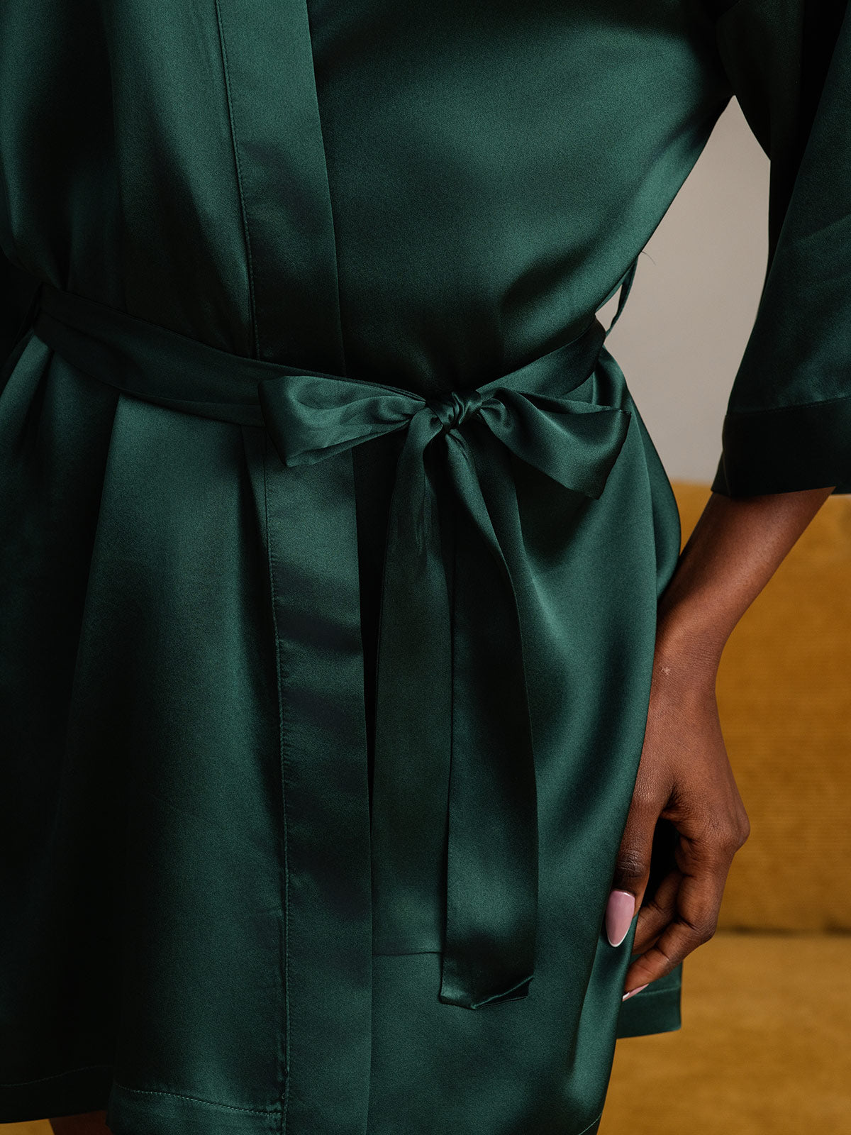 [Dark Green] SilkSilky-CA Pure Silk Half Sleeve Womens Robe 010