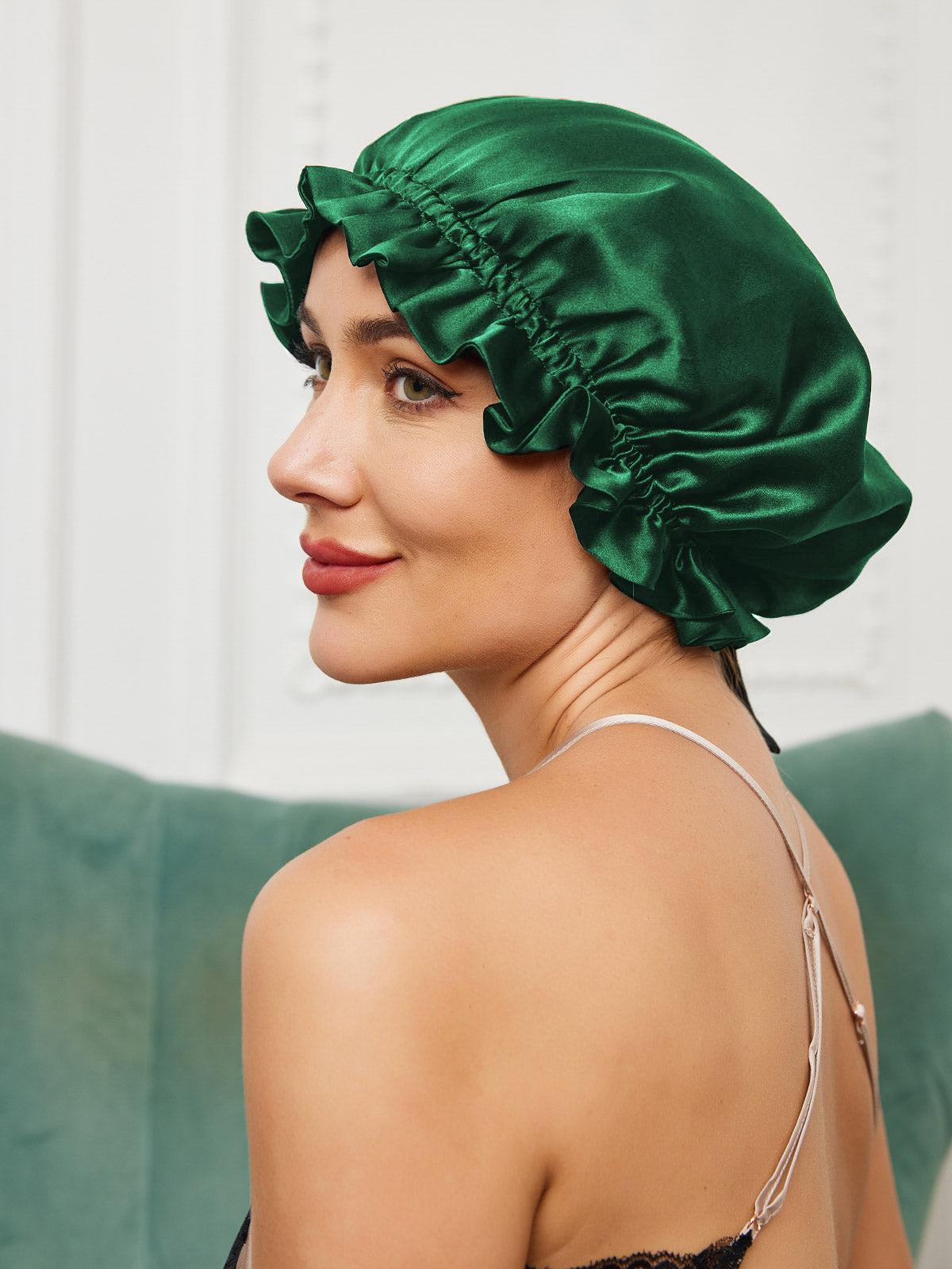 [Dark Green] SilkSilky-CA Pure Silk Sleep Cap 001