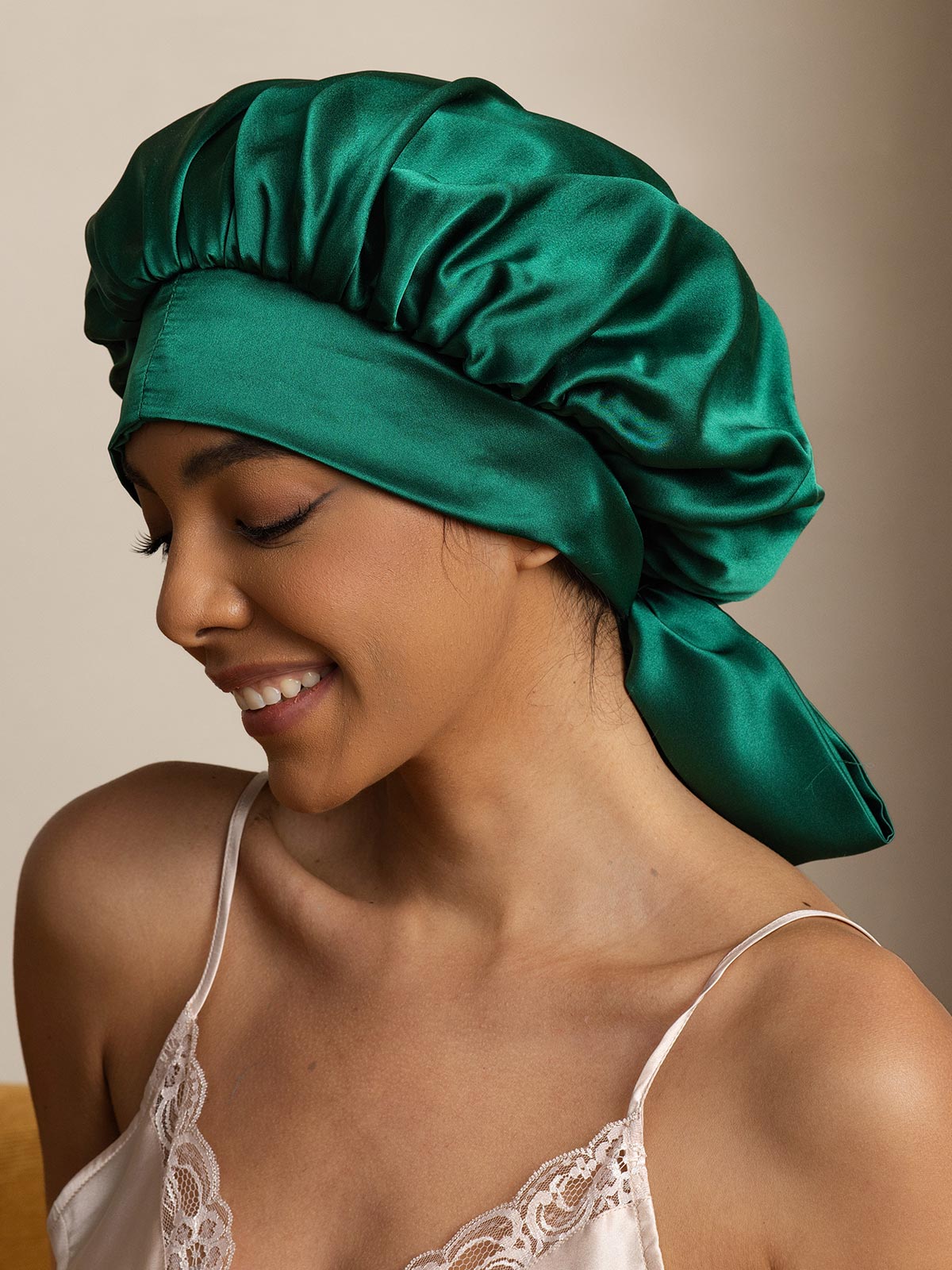 [Dark Green] SilkSilky-CA Pure Silk Sleep Cap 001